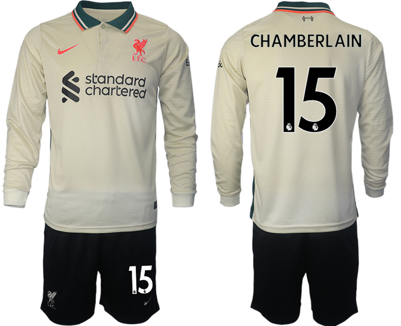 Men 2021-2022 Club Liverpool away cream Long Sleeve #15 Soccer Jersey